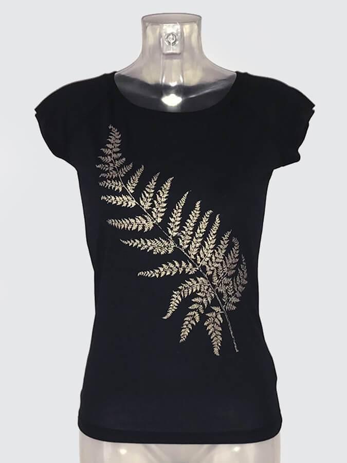 Natural Organic T-Shirt - Schwarz, Gold Farn